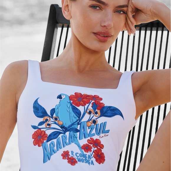 FARM RIO Parrot Graphic High Leg One Piece Swimsuit - Women’s Size Small - New - Picture 2 of 9